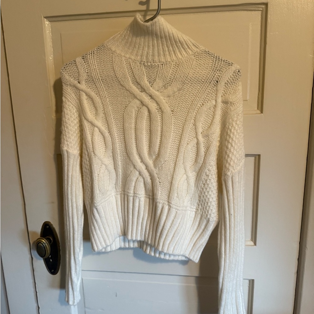 Express Cream Cable Knit Turtleneck Sweater